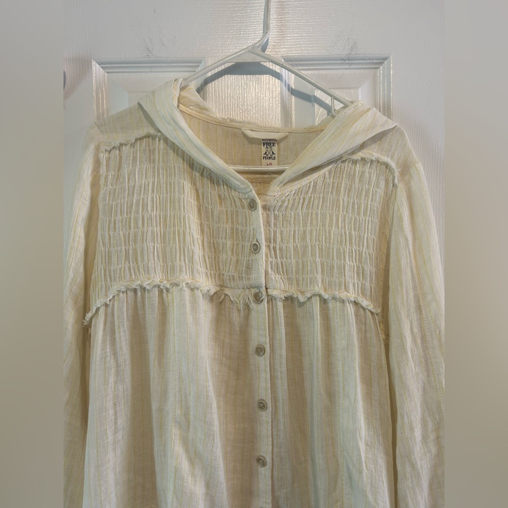 Free People linen button-up hooded top - Picture 2 of 9